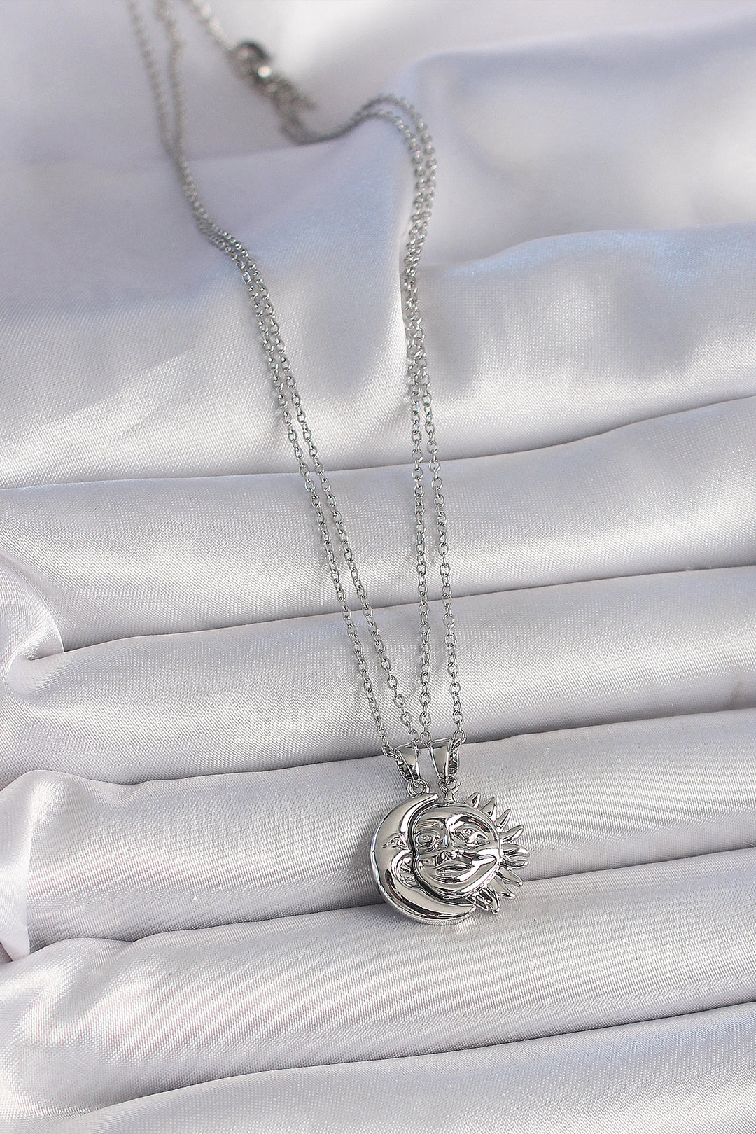 EBJ 316L Stainless Steel Silver Color Sun Moon Model Friendship Women's Necklace - San Andrés Cholula
