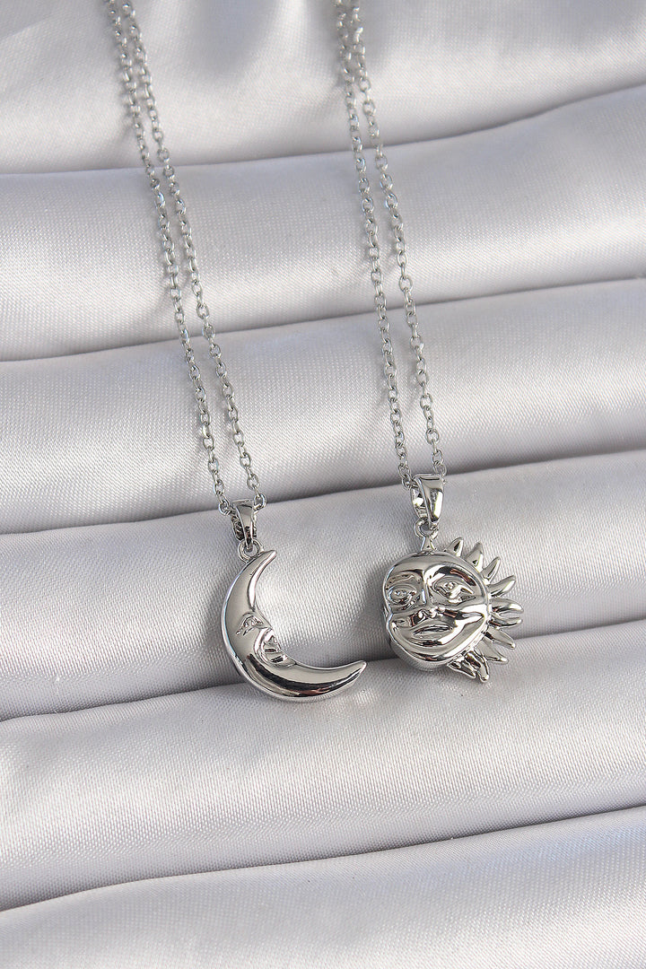 EBJ 316L Stainless Steel Silver Color Sun Moon Model Friendship Women's Necklace - San Andrés Cholula
