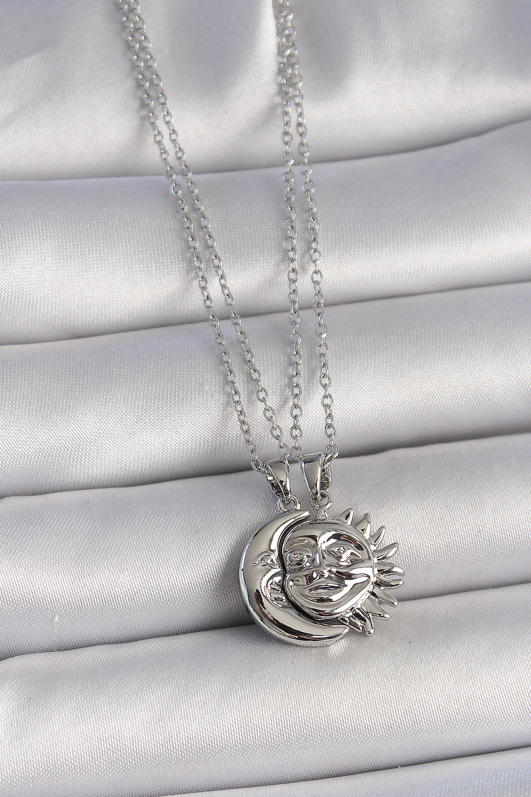 EBJ 316L Stainless Steel Silver Color Sun Moon Model Friendship Women's Necklace - San Andrés Cholula