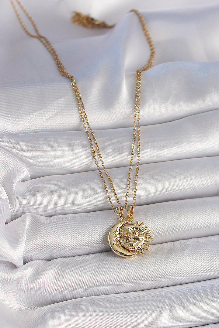 EBJ 316L Steel Gold Color Sun Moon Friendship Women's Necklace - Kaarst