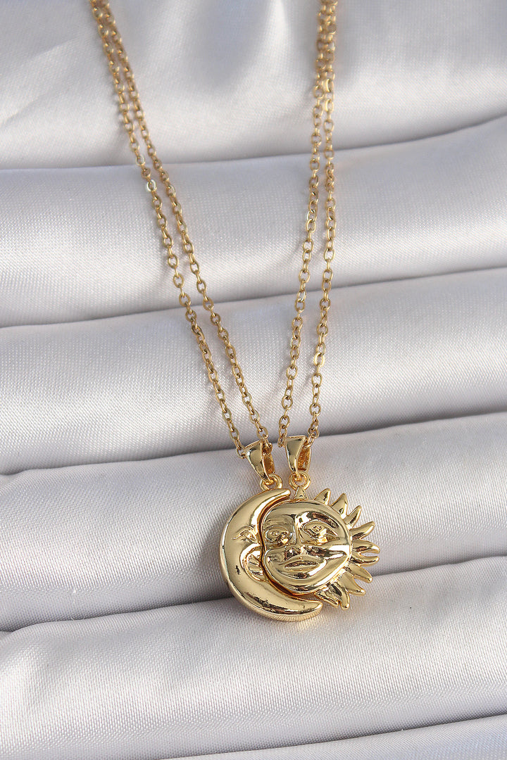 EBJ 316L Steel Gold Color Sun Moon Friendship Women's Necklace - Kaarst