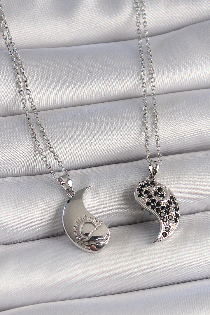EBJ 316L Stainless Steel Silver Color Chain with Zircon Stone Ying Yang Model Sunset Embroidered Friendship Women's Necklace - Streamwood