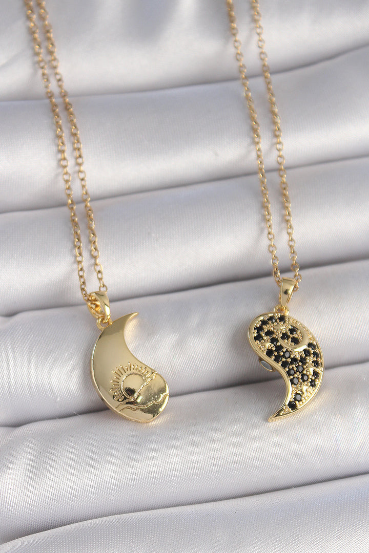 EBJ 316L Steel Gold Color Chain with Zircon Stone Ying Yang Model Sunset Embroidered Friendship Women's Necklace - Ecatepec