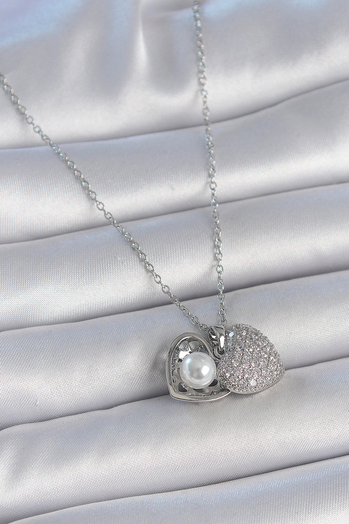 EBJ 316L Stainless Steel Silver Color Chain with Zircon Stone Opening Pearl Heart Model Women's Necklace - Laval