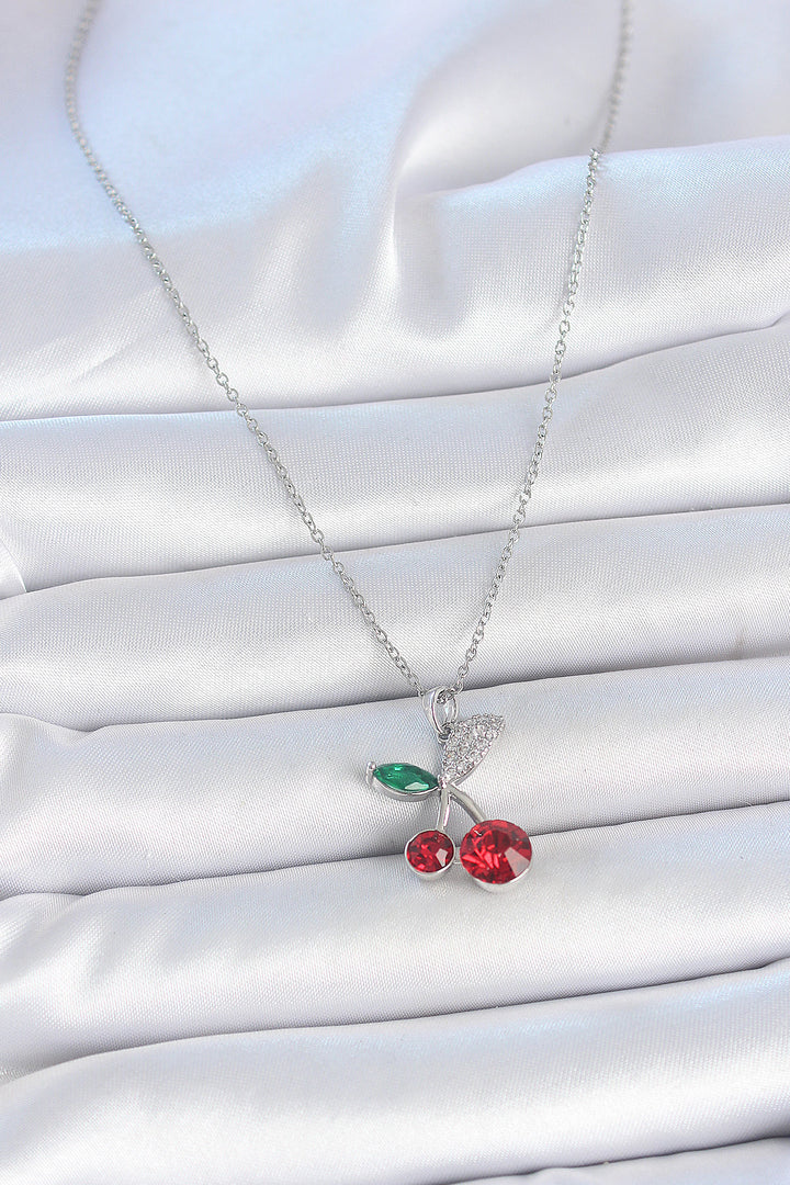 EBJ 316L Stainless Steel Silver Color Chain Red Zircon Stone Cherry Model Women's Necklace - Neu Isenburg