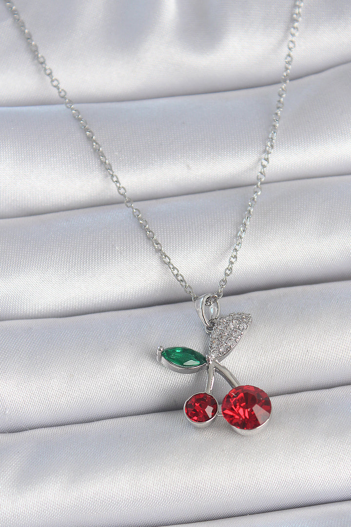 EBJ 316L Stainless Steel Silver Color Chain Red Zircon Stone Cherry Model Women's Necklace - Neu Isenburg