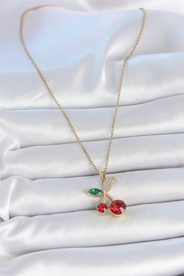 EBJ 316L Steel Gold Color Red Zircon Stone Cherry Model Women's Necklace - Granby
