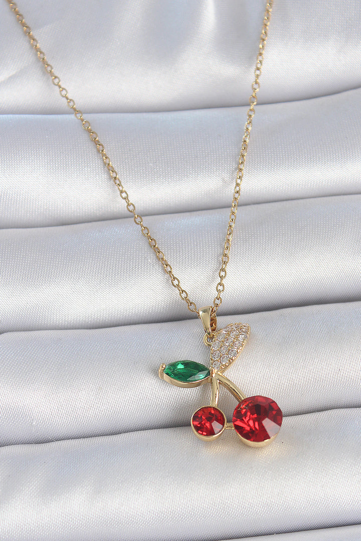 EBJ 316L Steel Gold Color Red Zircon Stone Cherry Model Women's Necklace - Granby