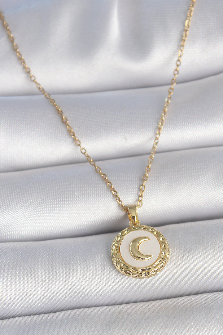 EBJ 316L Steel Gold Color Chain White Enamel Crescent Embroidered Medal Model Women's Necklace - Bietigheim-Bissingen