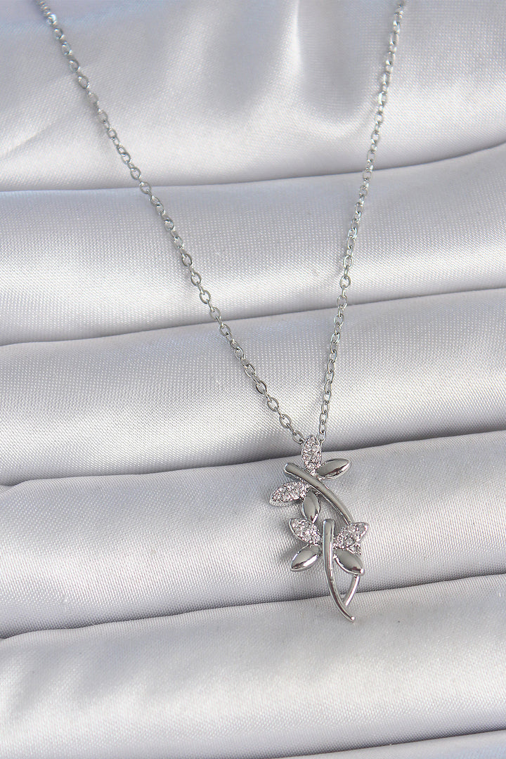 EBJ 316L Stainless Steel Silver Color Chain Dragonfly Model Women's Necklace with Zircon Stone - Arucas