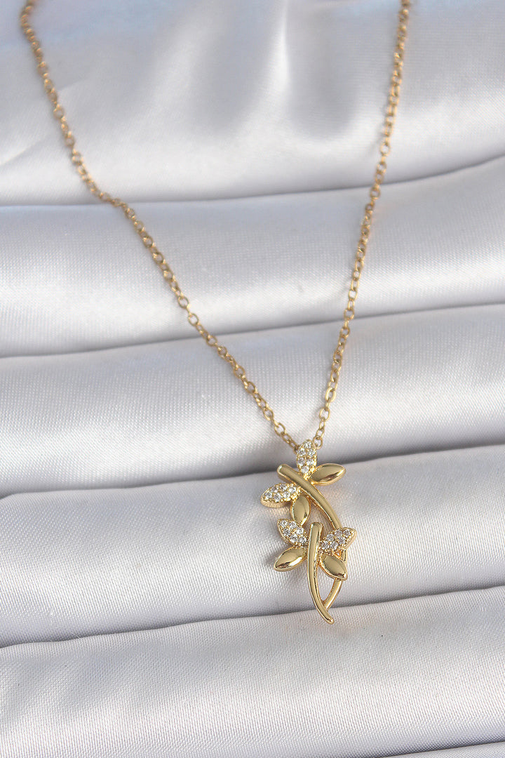 EBJ 316L Steel Gold Color Chain Dragonfly Model Women's Necklace with Zircon Stone - Laguna Niguel