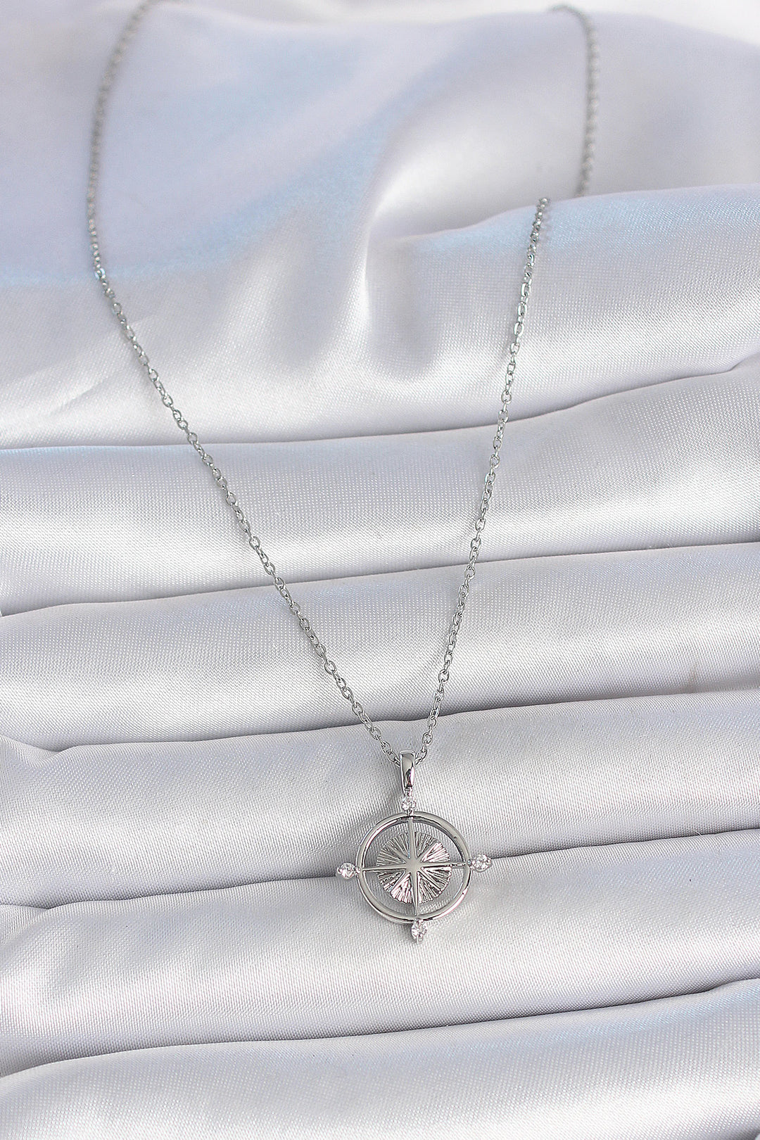 EBJ 316L Stainless Steel Silver Color Chain Compass Model Women's Necklace with Zircon Stone - Hayward