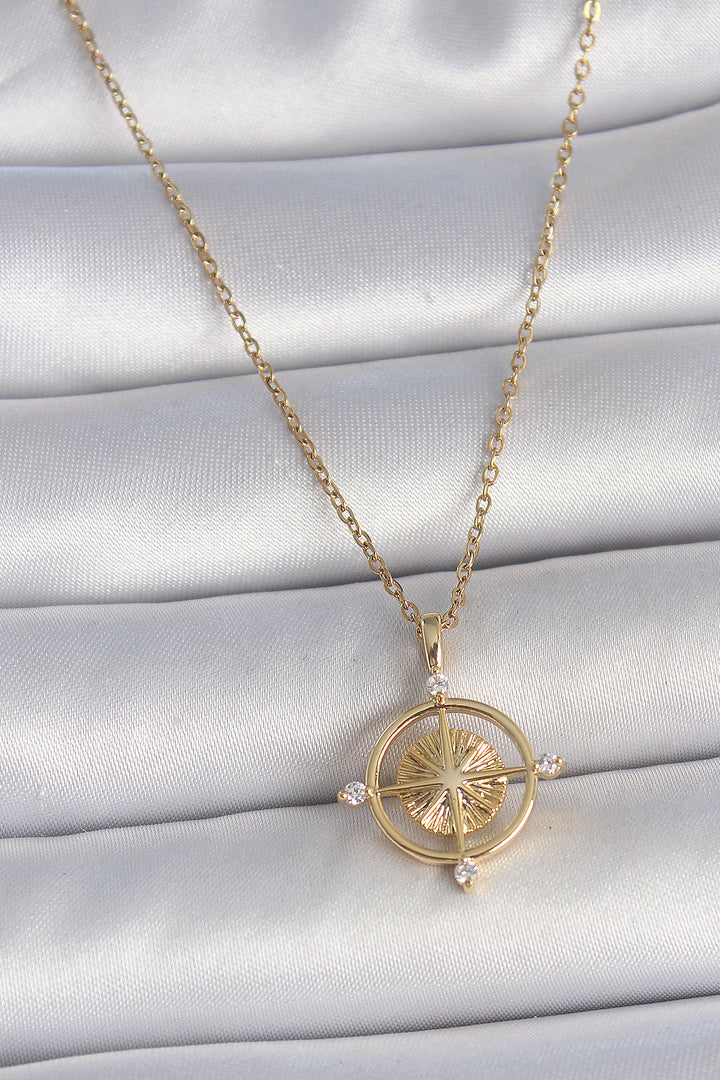 EBJ 316L Steel Gold Color Chain Compass Model Women's Necklace with Zircon Stone - Detroit