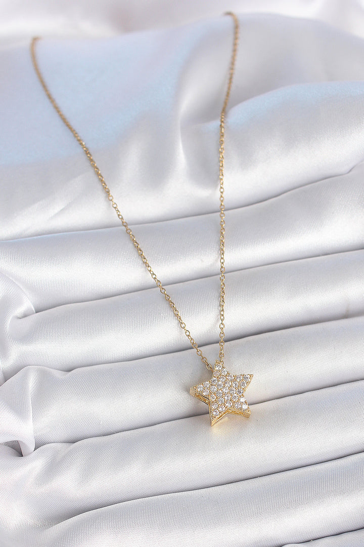 EBJ 316L Steel Gold Color Chain with Zircon Stone Star Model Women's Necklace - Mérida