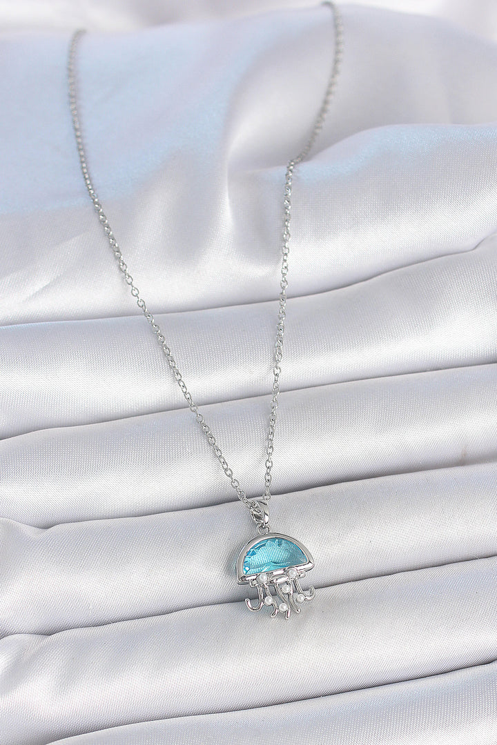EBJ 316L Stainless Steel Silver Color Chain Blue Stone Jellyfish Model Pearl Detail Women's Necklace - Pervomaisk