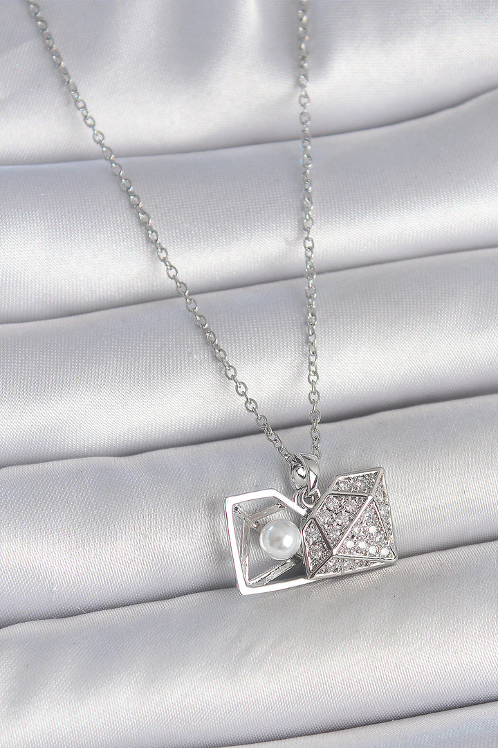 EBJ 316L Stainless Steel Silver Color Chain with Zircon Stone Pearl Pendant Diamond Cut Women's Necklace - Wilkes-Barre