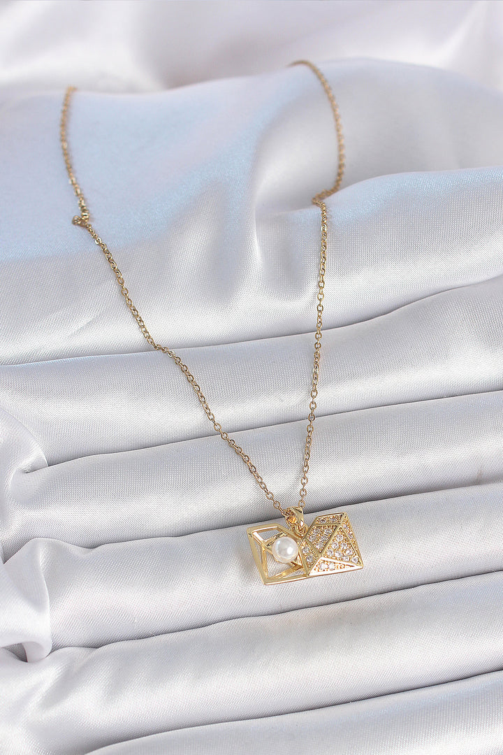 EBJ 316L Steel Gold Color Chain with Zircon Stone Pearl Diamond Model Women's Necklace - Oranienburg
