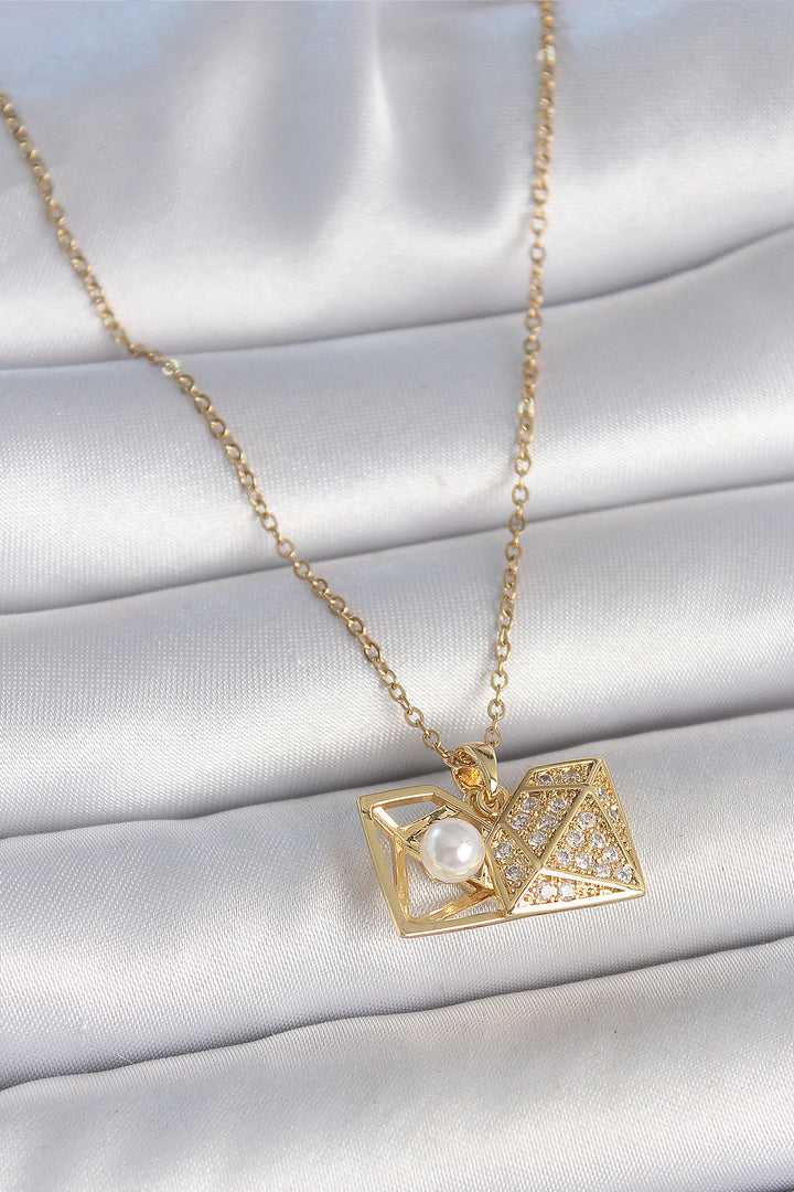 EBJ 316L Steel Gold Color Chain with Zircon Stone Pearl Diamond Model Women's Necklace - Oranienburg