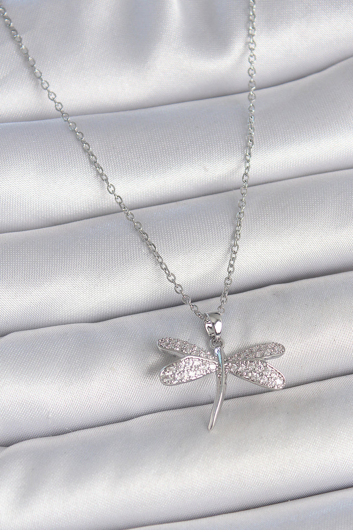 EBJ 316L Stainless Steel Silver Color Chain Dragonfly Model Women's Necklace with Zircon Stone - Vitry-sur-Seine