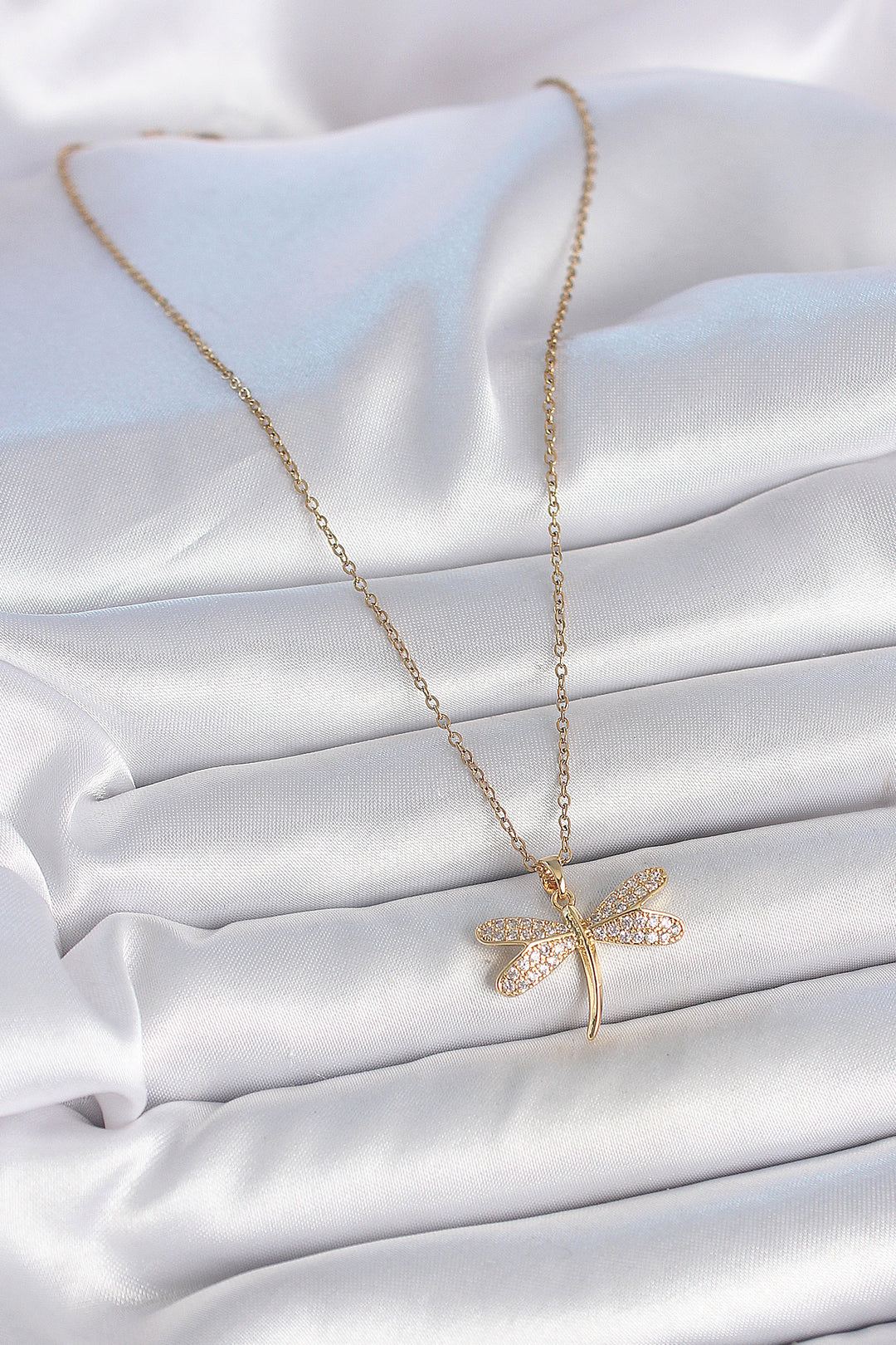 EBJ 316L Steel Gold Color Chain Dragonfly Model Women's Necklace with Zircon Stone - Úbeda
