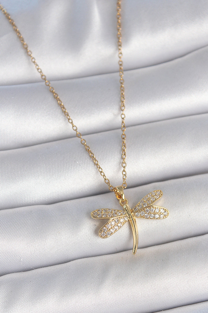 EBJ 316L Steel Gold Color Chain Dragonfly Model Women's Necklace with Zircon Stone - Úbeda