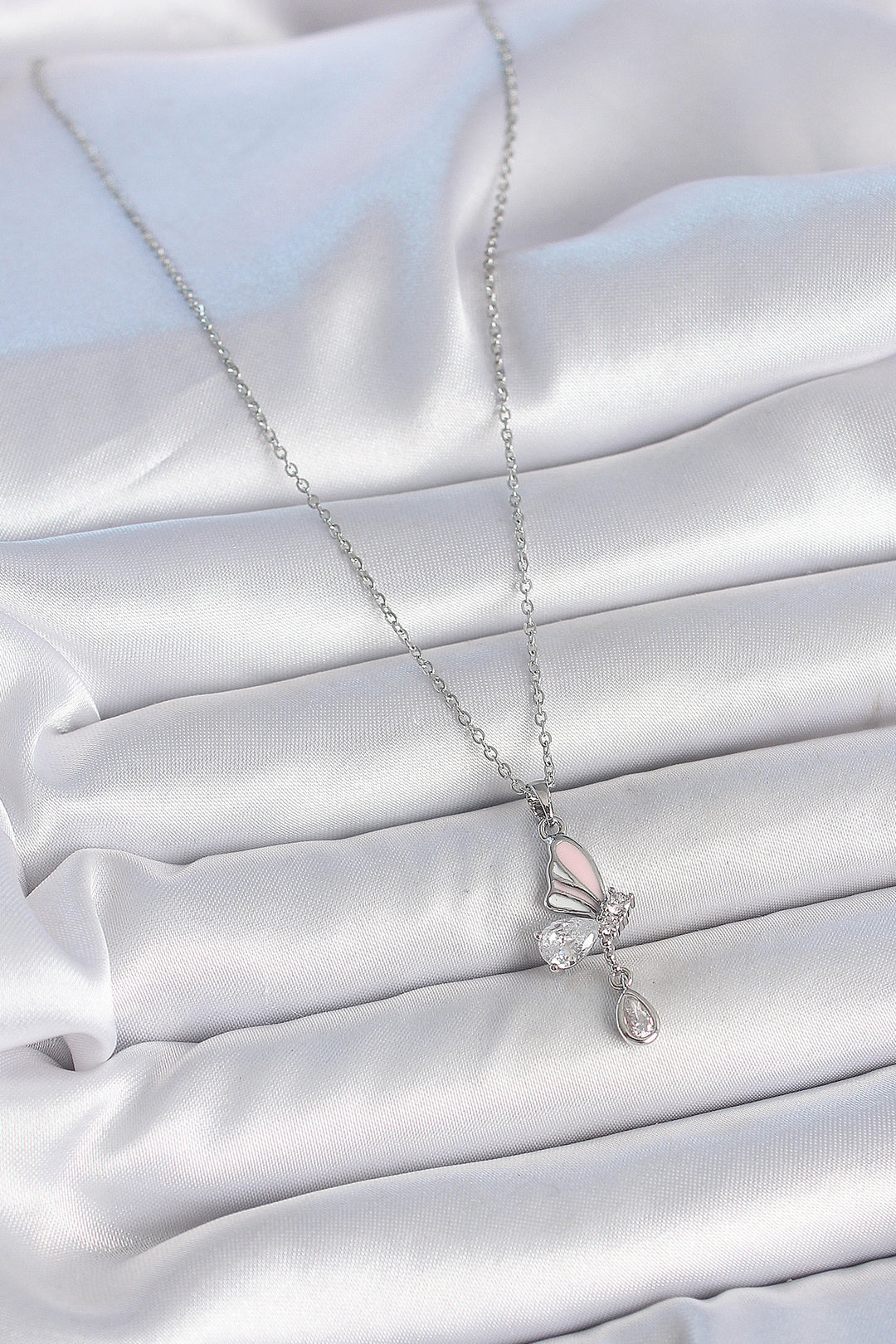 EBJ 316L Stainless Steel Silver Color Chain Drop Zircon Stone Butterfly Model Pendant Detail Women's Necklace - Wesley Chapel