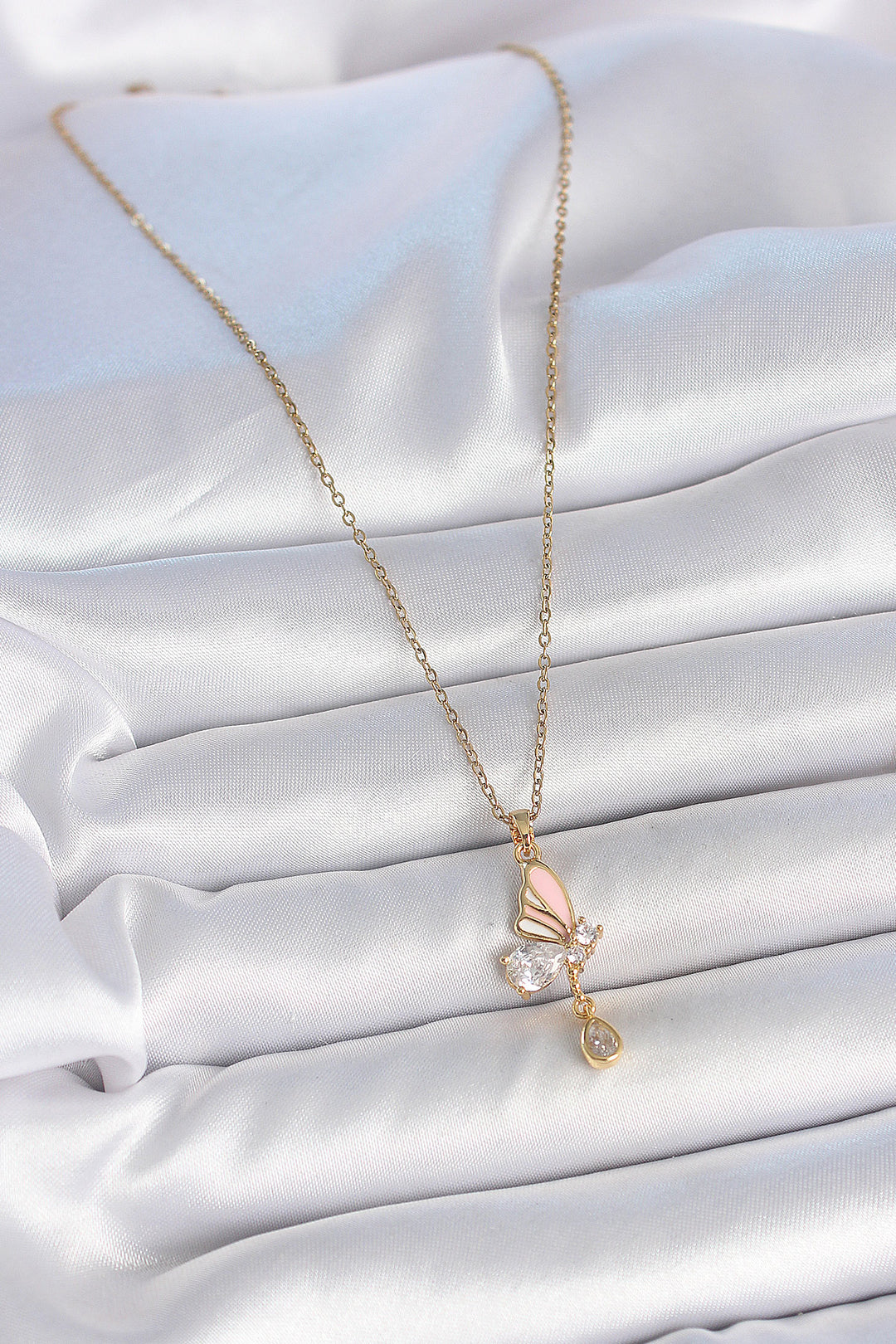 EBJ 316L Stainless Steel Gold Color Chain Drop Zircon Stone Butterfly Model Pendant Detail Women's Necklace - Eau Claire
