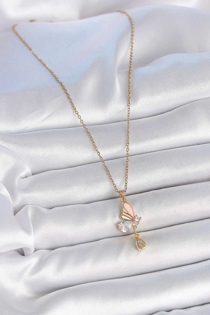 EBJ 316L Stainless Steel Gold Color Chain Drop Zircon Stone Butterfly Model Pendant Detail Women's Necklace - Eau Claire