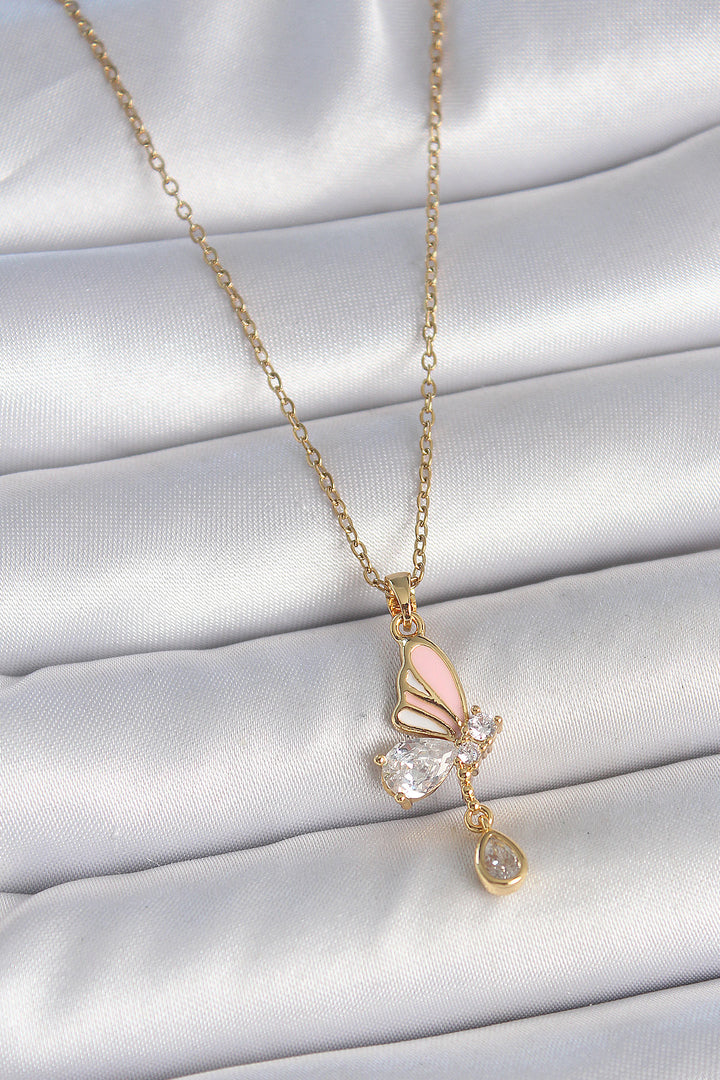 EBJ 316L Stainless Steel Gold Color Chain Drop Zircon Stone Butterfly Model Pendant Detail Women's Necklace - Eau Claire