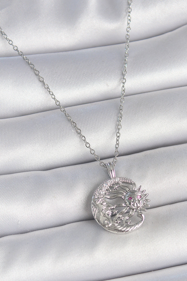 EBJ 316L Stainless Steel Silver Color Chain Sun Moon Model Zircon Stone Detail Women's Necklace - Manalapan