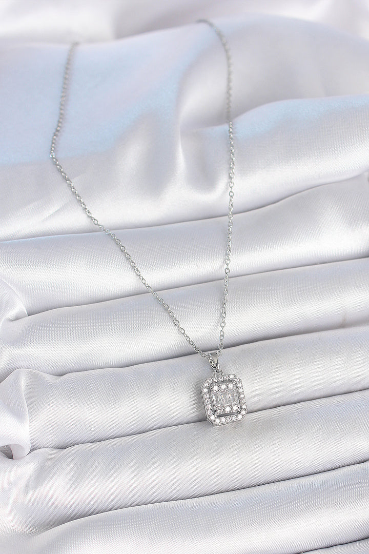 EBJ 316L Stainless Steel Silver Color Chain Square Zircon Stone Women's Necklace - Sydney
