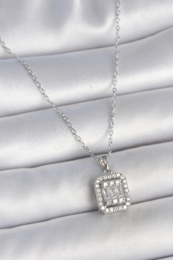 EBJ 316L Stainless Steel Silver Color Chain Square Zircon Stone Women's Necklace - Sydney
