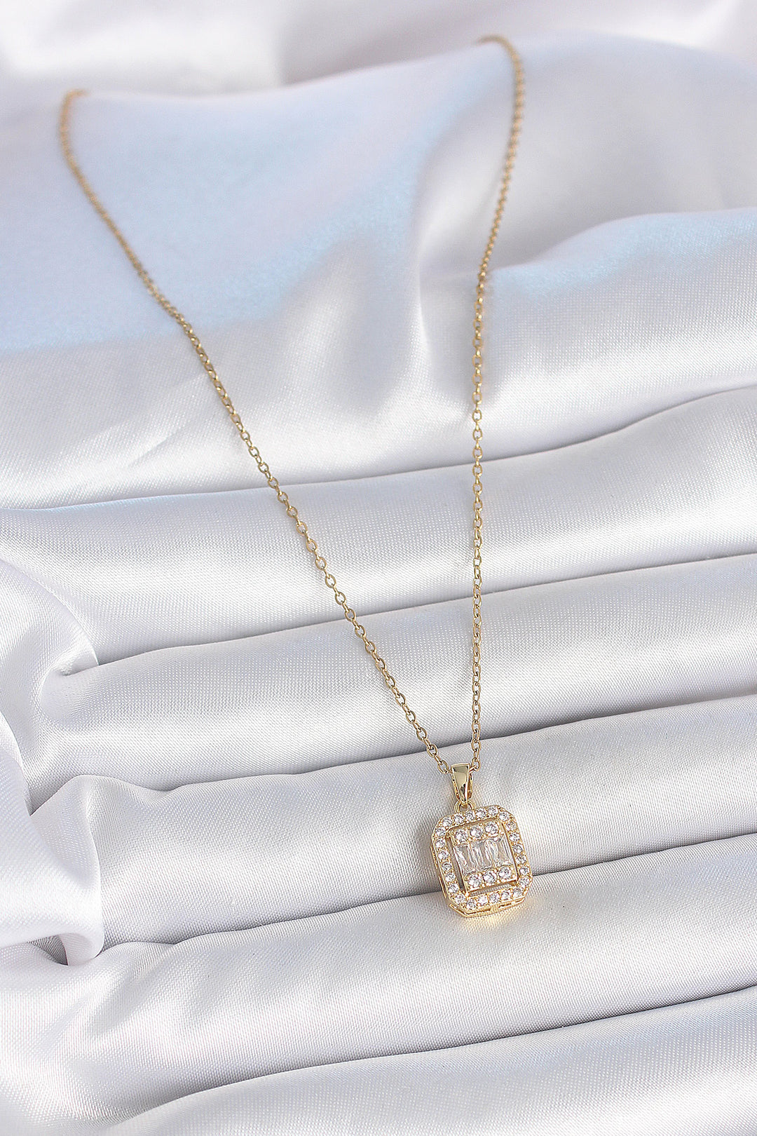 EBJ 316L Steel Gold Color Chain Square Zircon Stone Model Women's Necklace - Eugene