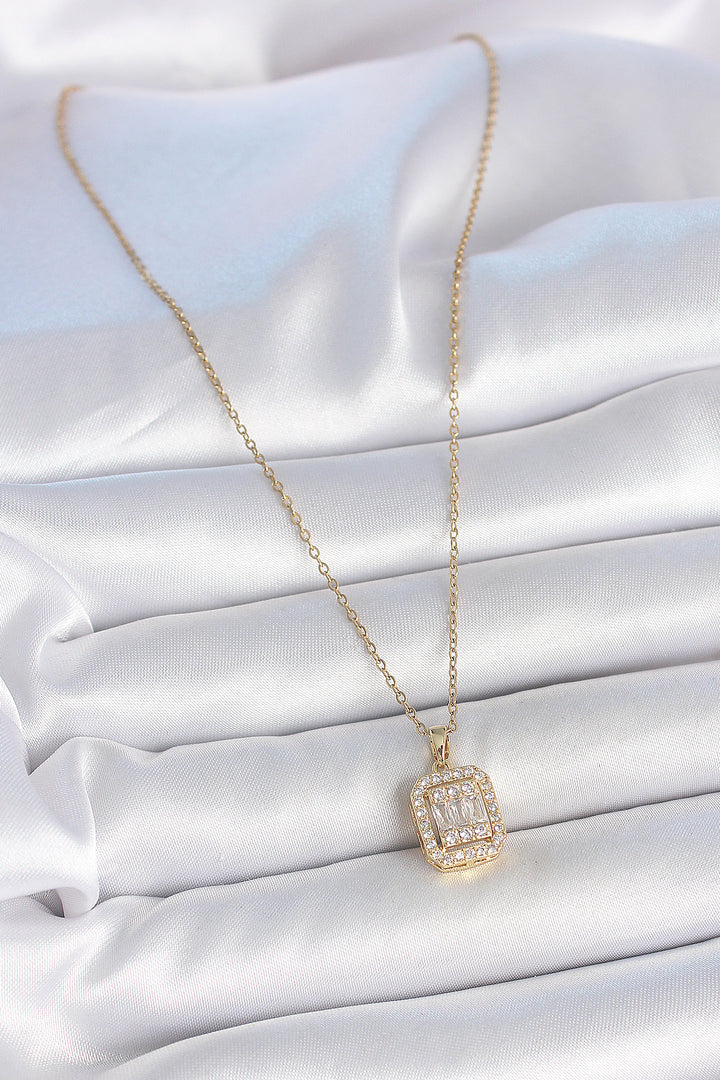 EBJ 316L Steel Gold Color Chain Square Zircon Stone Model Women's Necklace - Eugene