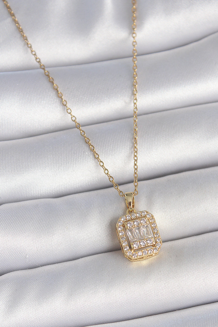 EBJ 316L Steel Gold Color Chain Square Zircon Stone Model Women's Necklace - Eugene