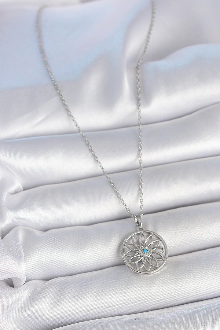 EBJ 316L Stainless Steel Silver Color Chain Blue Stone Lotus Model Women's Necklace - Lehigh Acres