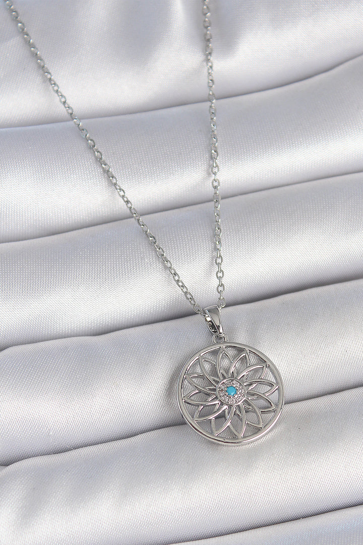EBJ 316L Stainless Steel Silver Color Chain Blue Stone Lotus Model Women's Necklace - Lehigh Acres