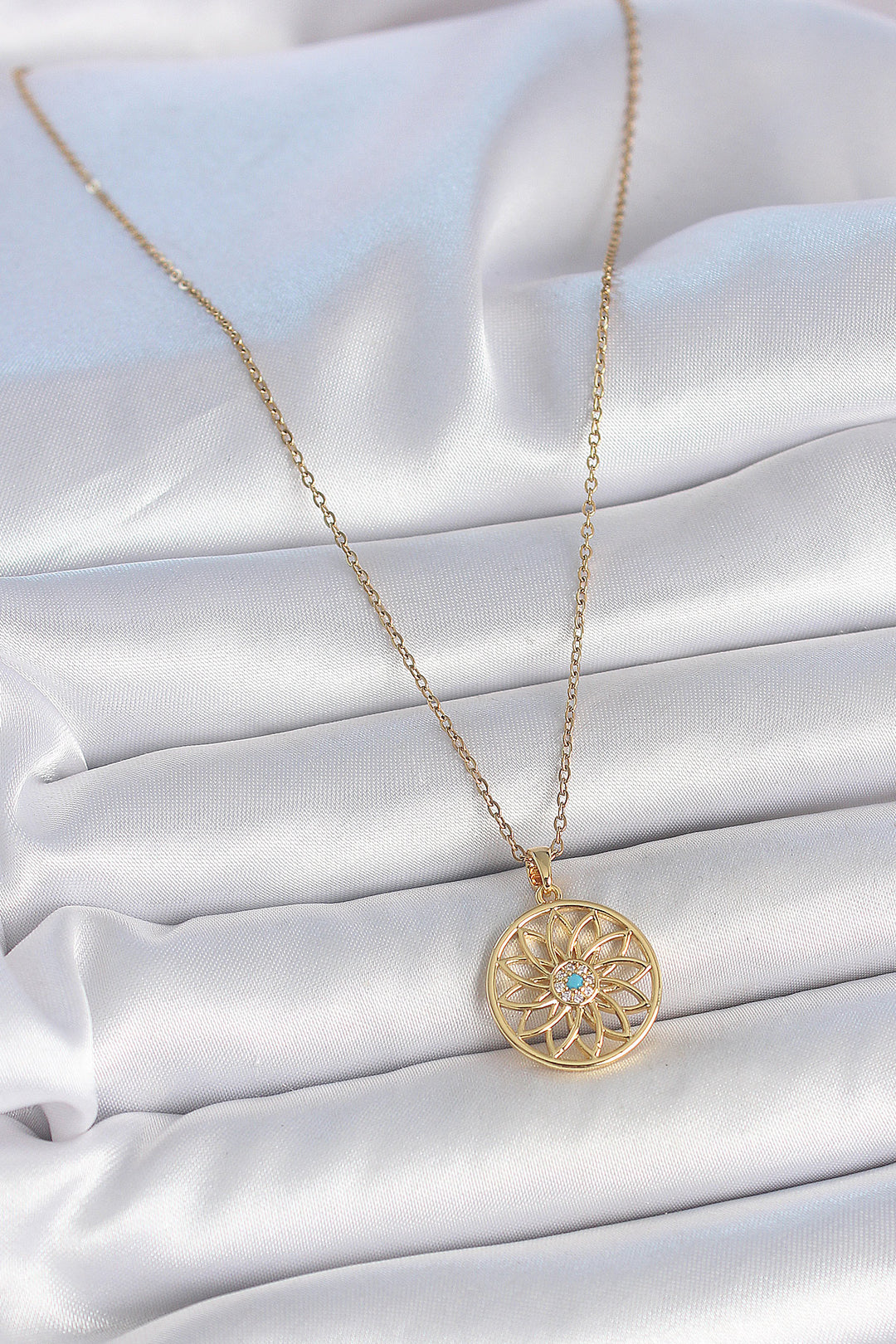 EBJ 316L Steel Gold Color Zinc Blue Stone Lotus Model Women's Necklace - Wilmington