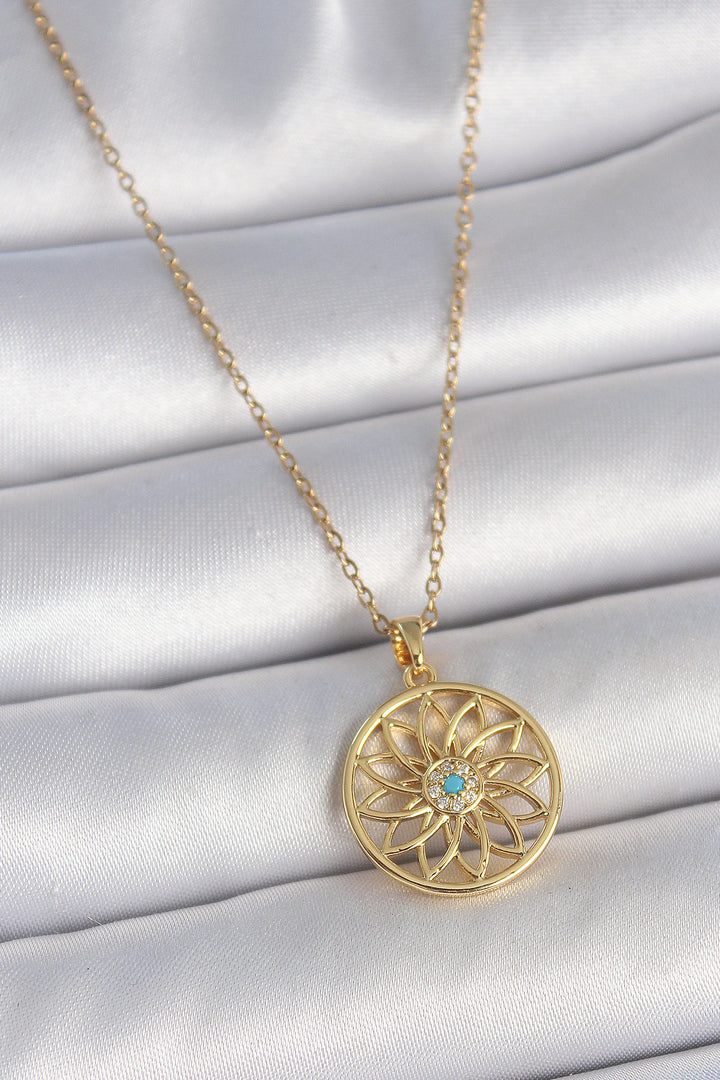 EBJ 316L Steel Gold Color Zinc Blue Stone Lotus Model Women's Necklace - Wilmington