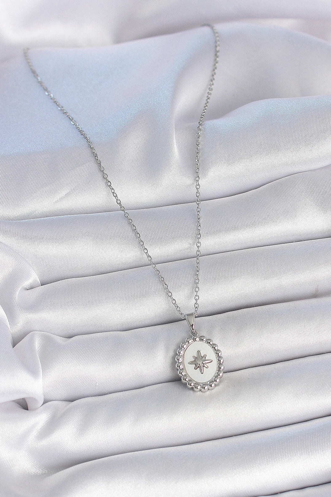 EBJ 316L Stainless Steel Silver Color Chain White Enamel Pole Star Embroidered Medal Model Women's Necklace - Tapachula