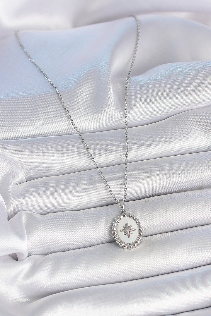 EBJ 316L Stainless Steel Silver Color Chain White Enamel Pole Star Embroidered Medal Model Women's Necklace - Tapachula