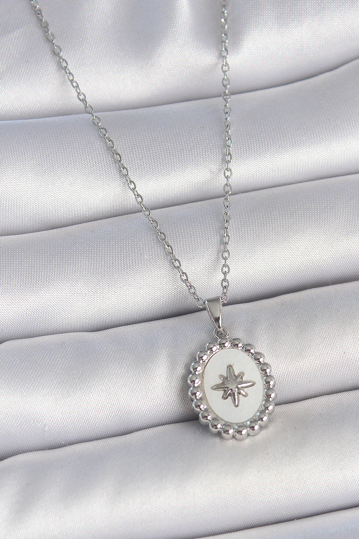 EBJ 316L Stainless Steel Silver Color Chain White Enamel Pole Star Embroidered Medal Model Women's Necklace - Tapachula