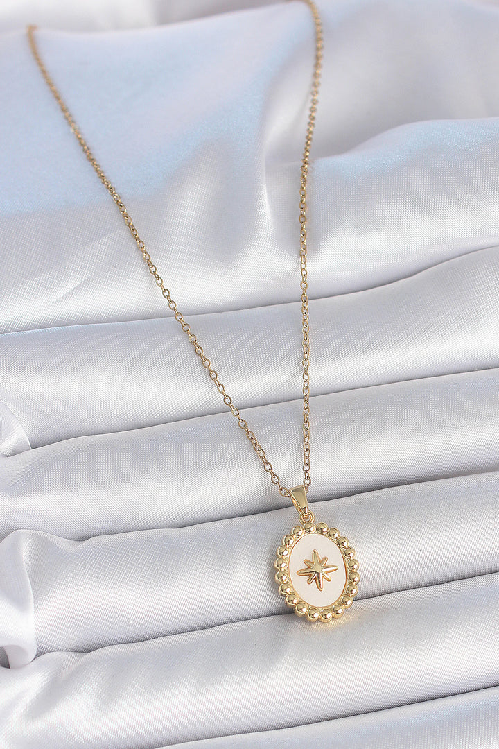 EBJ 316L Steel Gold Color Chain White Enamel Pole Star Embroidered Medal Model Women's Necklace - Rome