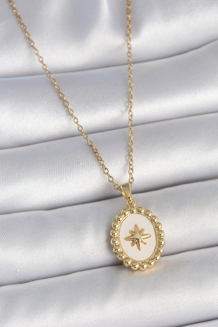 EBJ 316L Steel Gold Color Chain White Enamel Pole Star Embroidered Medal Model Women's Necklace - Rome