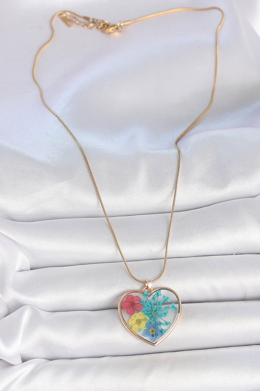 EBJ 316L Steel Gold Color Chain Heart Epoxy Colorful Flower Pattern Women Necklace - Varese