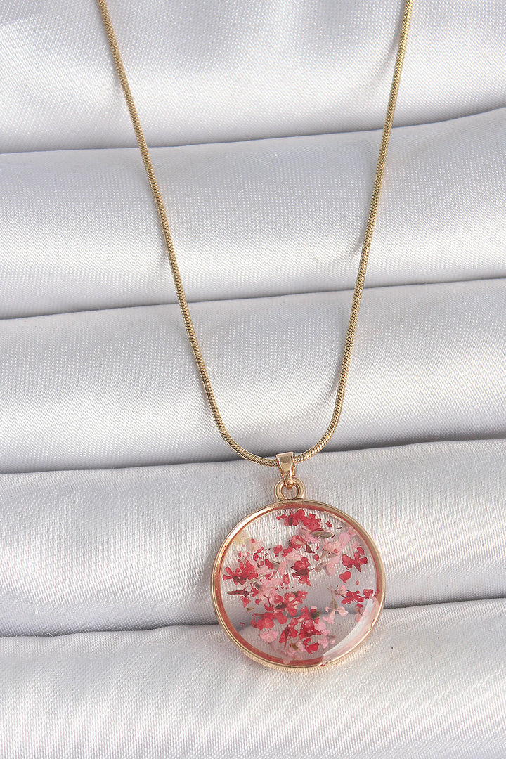 EBJ 316L Steel Gold Color Chain Epoxy Natural Flower Pattern Women's Necklace - Dilbeek
