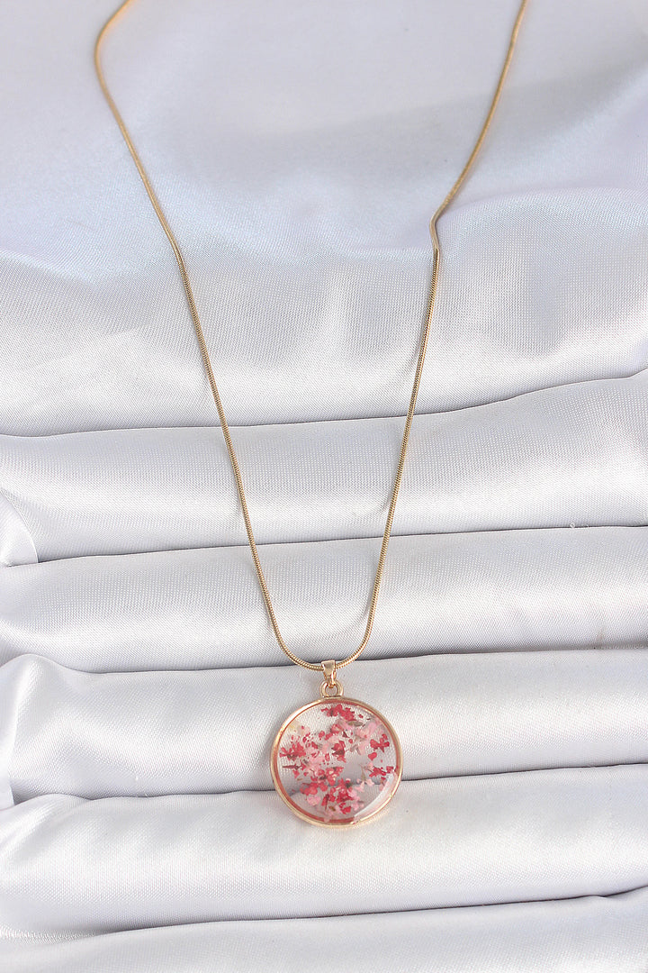 EBJ 316L Steel Gold Color Chain Epoxy Natural Flower Pattern Women's Necklace - Dilbeek