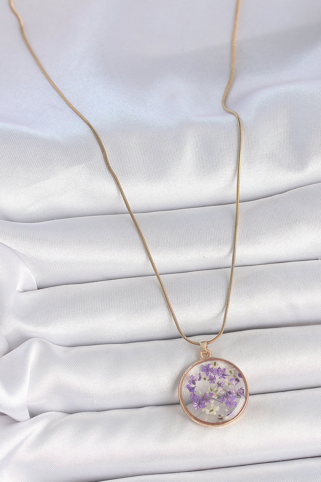 EBJ 316L Steel Gold Color Chain Round Eposki Purple Flower Model Women's Necklace - Neath