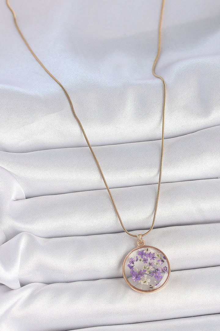 EBJ 316L Steel Gold Color Chain Round Eposki Purple Flower Model Women's Necklace - Neath