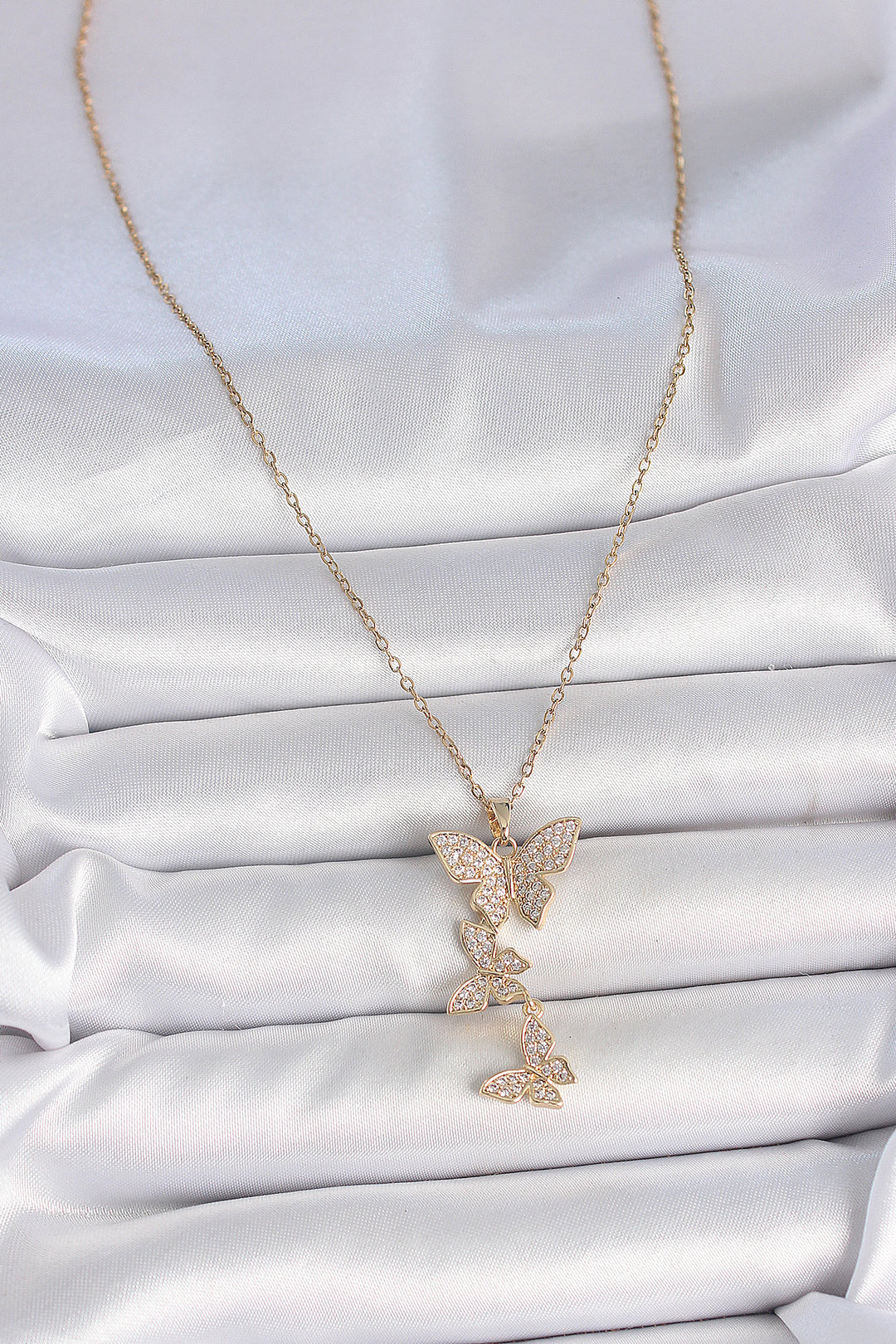 EBJ 316L Steel Gold Color Zircon Stone Dangle Butterfly Model Women's Necklace - Rovereto